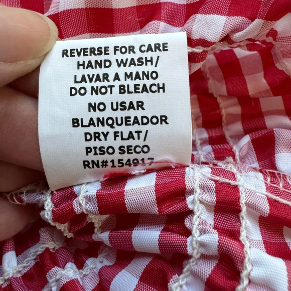 VINE & LOVE Red & White Gingham Milkmaid / Picnic / Puff Sleeves Top - Small - Picture 9 of 12